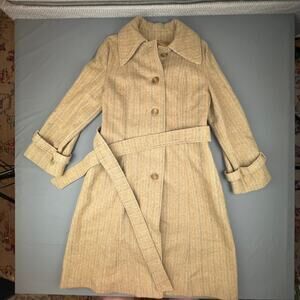 Vintage Juli de Roma Wool Trench Coat Camel Tan Belted Lined 70s Mod Classic